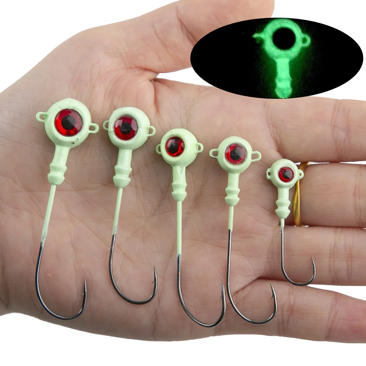 5pcs Boxed Eyed Fish Head Hooks Spinner Jig Hooks, Realistic Lures for Sea Fishing and Ice Fishing