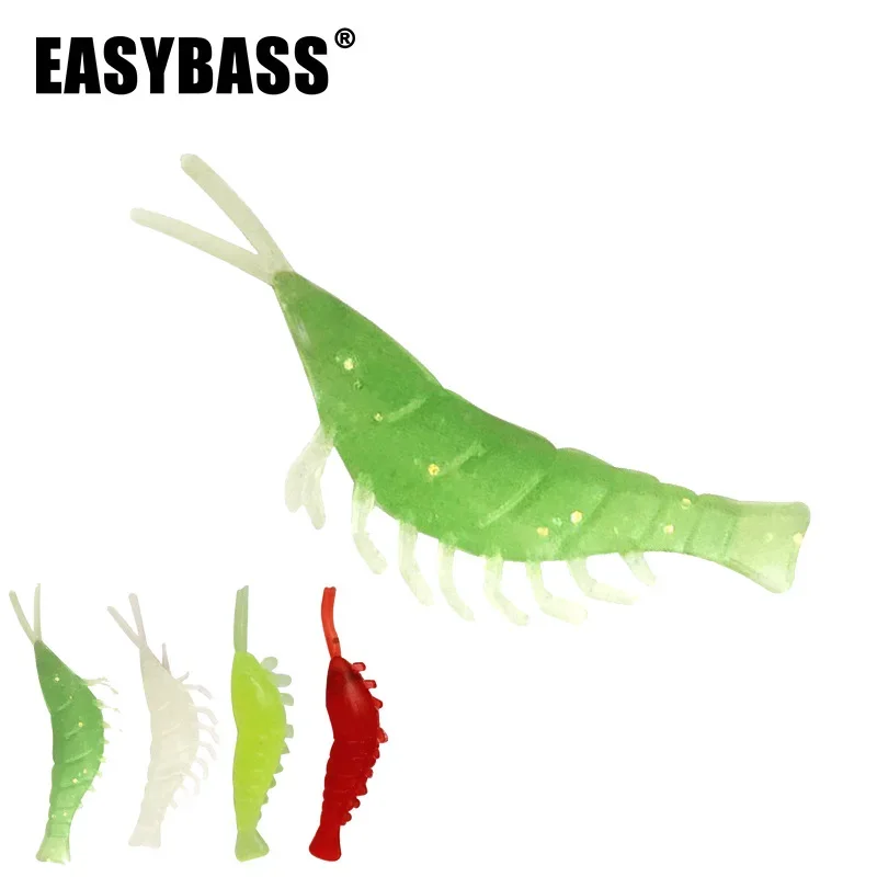 3.9cm 0.4g Glow-in-the-Dark Soft Lure Shrimp Imitation for Bass Fishing, 50-Pack