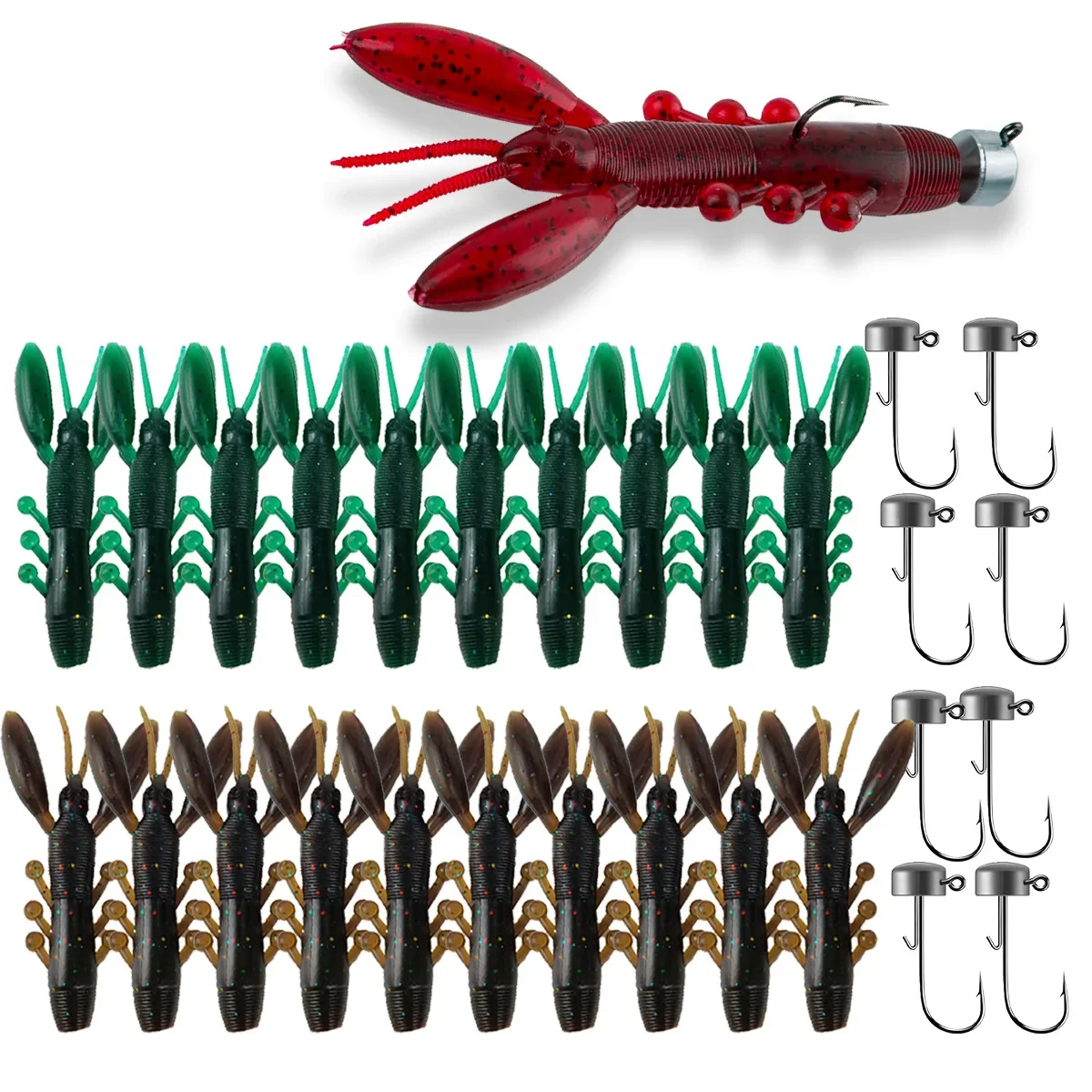 Lure Fishing Soft Bait - Glow-in-the-Dark Ned Hook Hammer Shrimp with Sinker, Multiple Colors